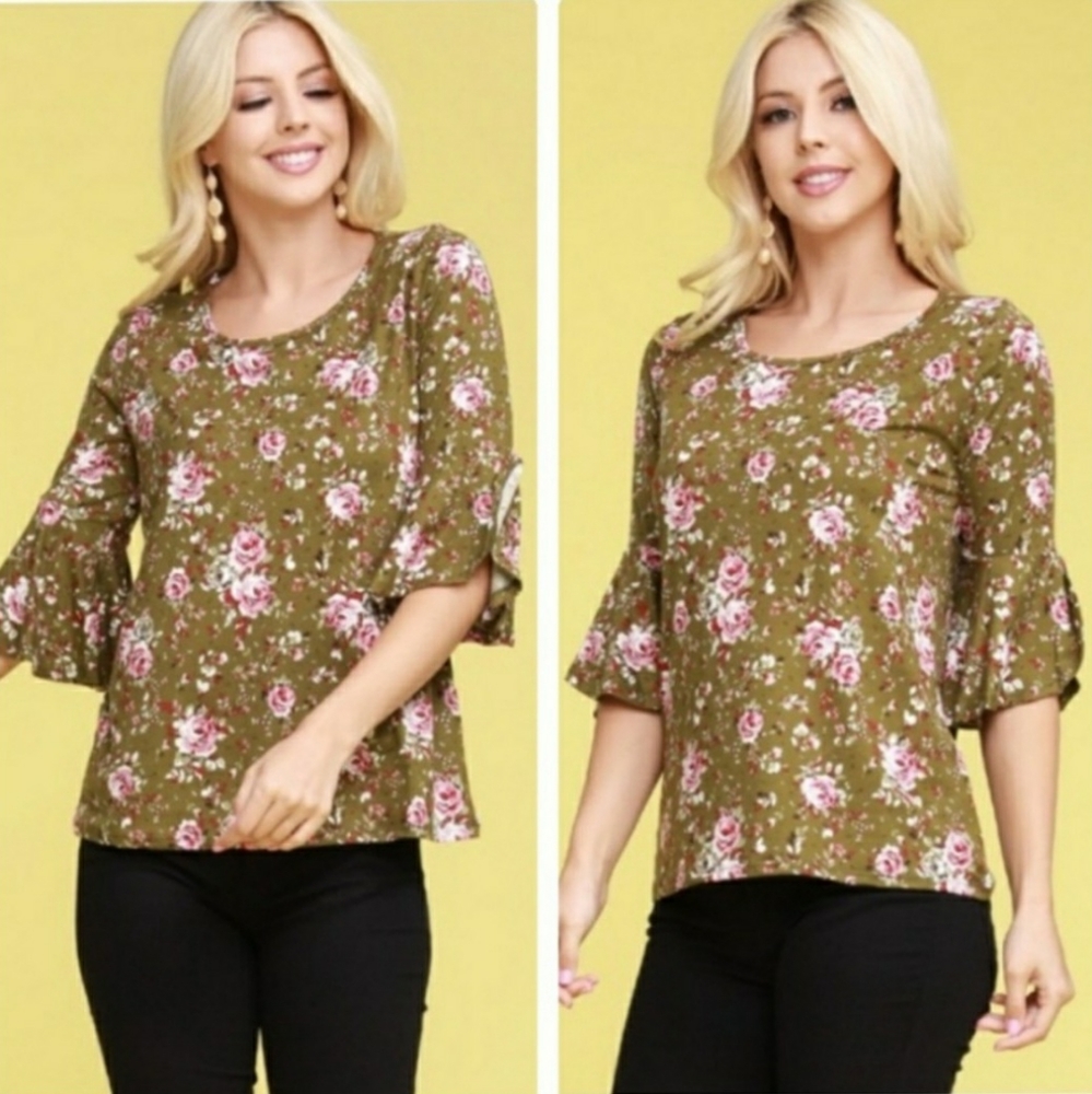 Floral Print Olive Top